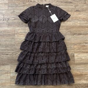 Bohme Octavia Tiered Midi Dress Women's Size XS Brown NWT